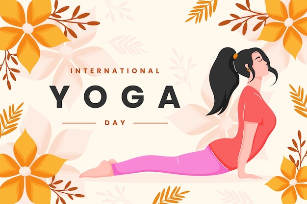 Fondo piatto disegnato a mano della giornata internazionale dello yoga