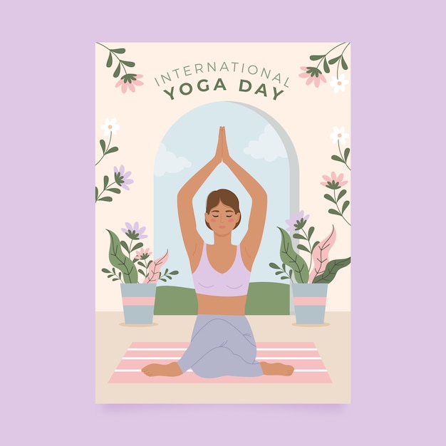 International yoga day hand drawn flat yoga flyer or poster