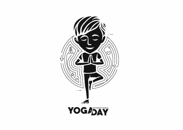 International Yoga Day Young Boy Meditates Post Ad Banner Vector illustration