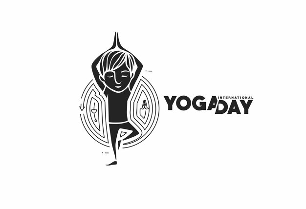 International Yoga Day Young Boy Meditates Post Ad Banner Vector illustration