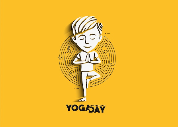 Free vector international yoga day young boy meditates post ad banner vector illustration