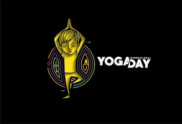 International Yoga Day Young Boy Meditates Post Ad Banner Vector illustration