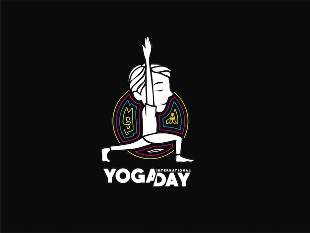 International yoga day young boy meditates post ad banner vector illustration