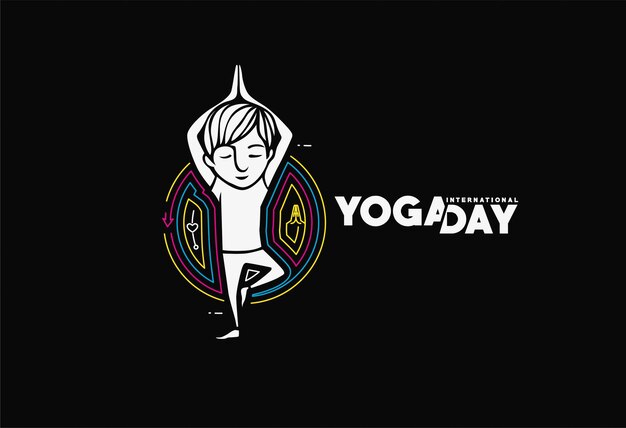 International Yoga Day Young Boy Meditates Post Ad Banner Vector illustration