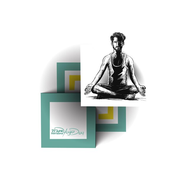 International Yoga Day Young Man Meditates Character Vector illustration