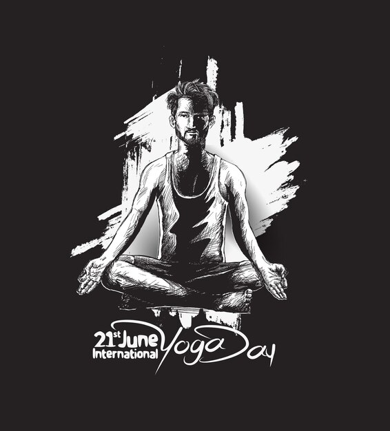 International Yoga Day Young Man Meditates Character Vector illustration