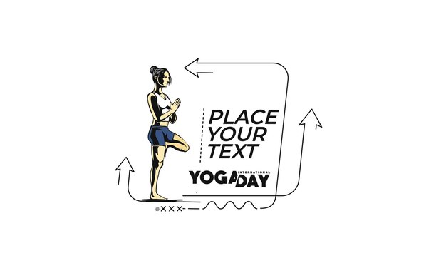 Международный день йоги Молодая женщина медитирует на векторной иллюстрации абстрактного рекламного баннера