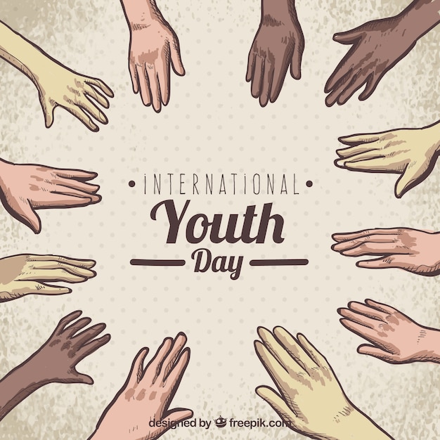 International youth day background with hand sketches