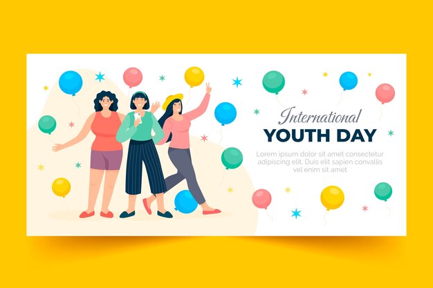 International youth day hand drawn flat banner