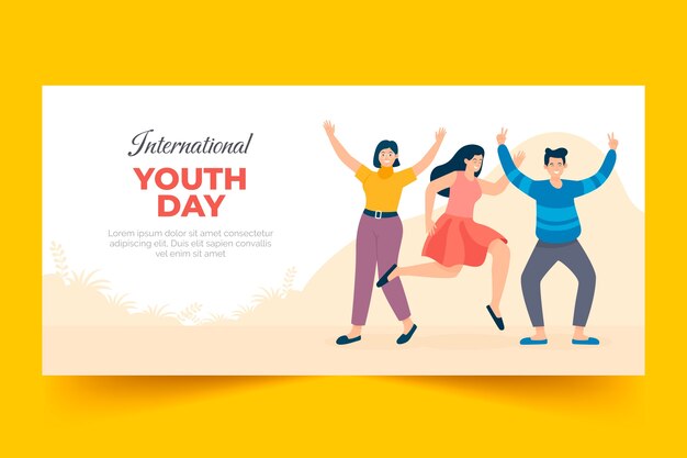 International youth day hand drawn flat banner