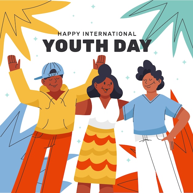 International youth day hand drawn flat illustration