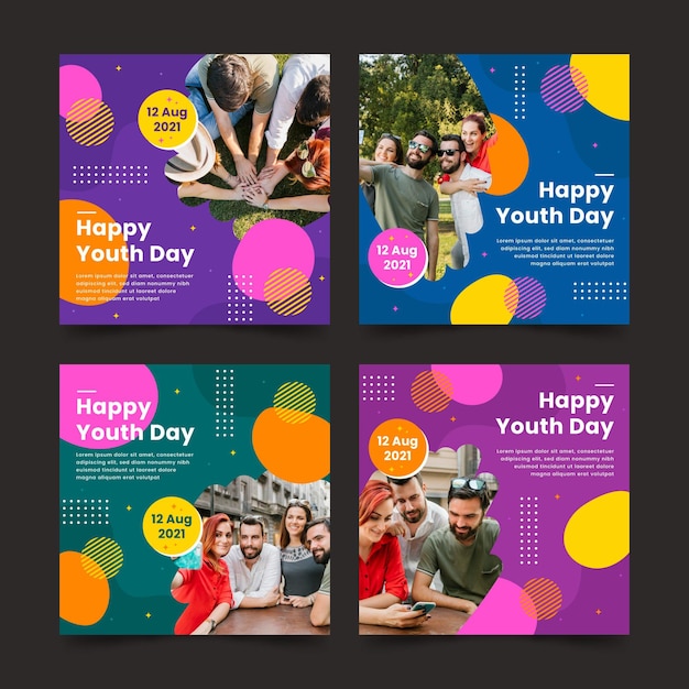 Free vector international youth day post collection with photo