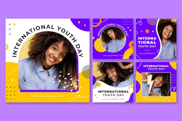 Free vector international youth day posts collection with photo