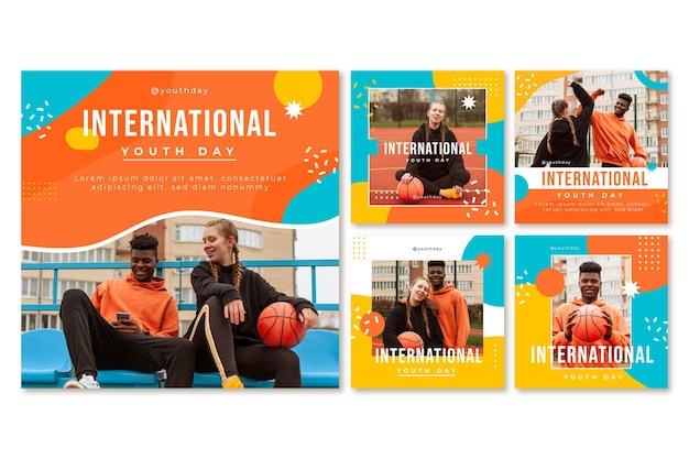 Бесплатное векторное изображение Коллекция постов к международному дню молодежи с фото