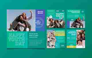 Free vector international youth day posts collection