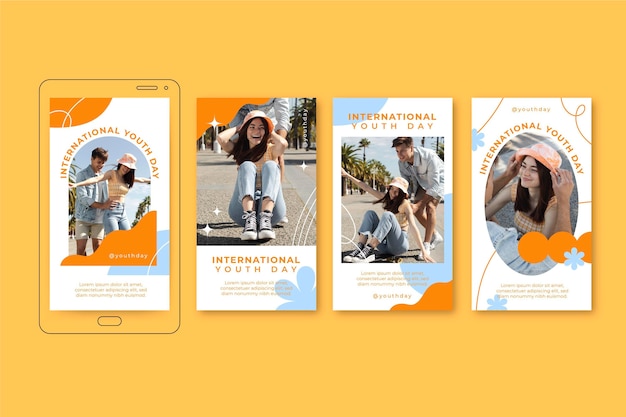 Free vector international youth day stories collection with photo