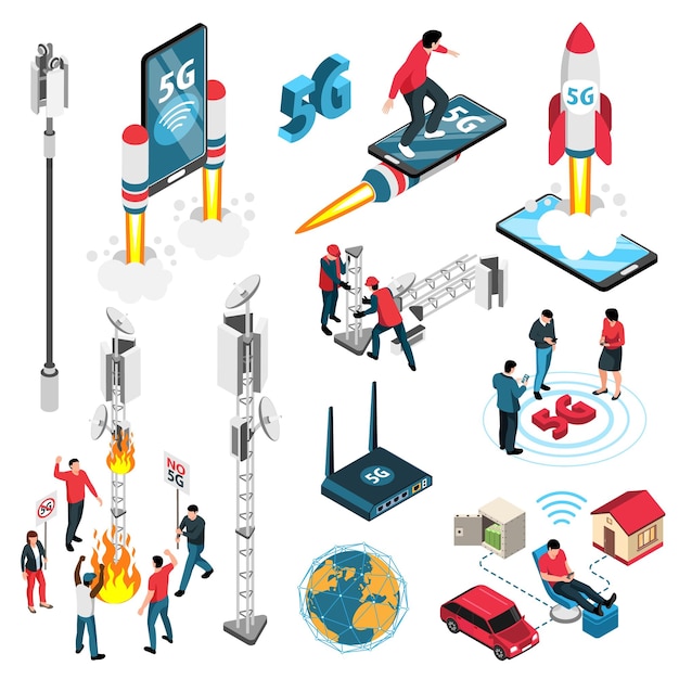 Free vector internet 5g technology isometric set