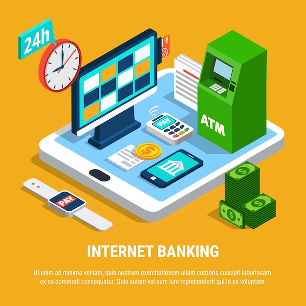 Free vector internet banking isometric composition