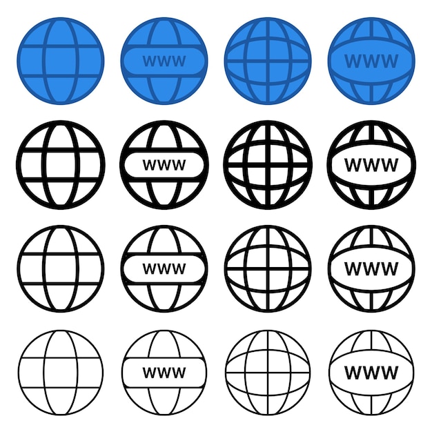 Сетки интернет-глобуса от толстого до тонкого контура и плоского