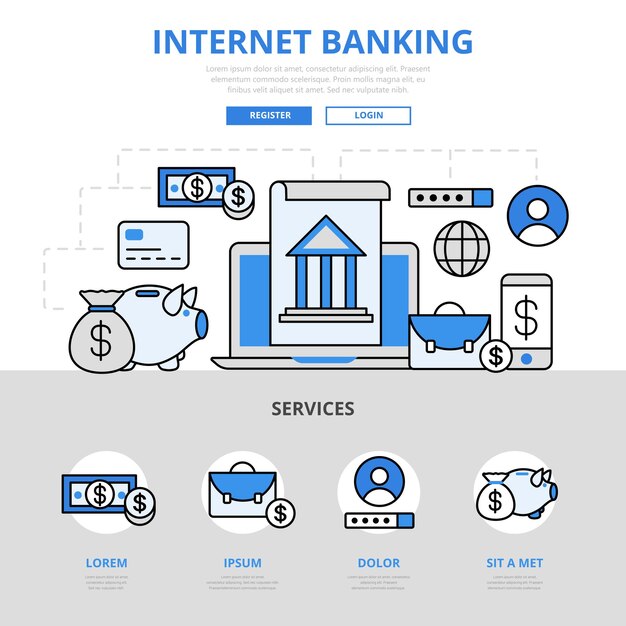 Internet online banking manage account concept flat line style.