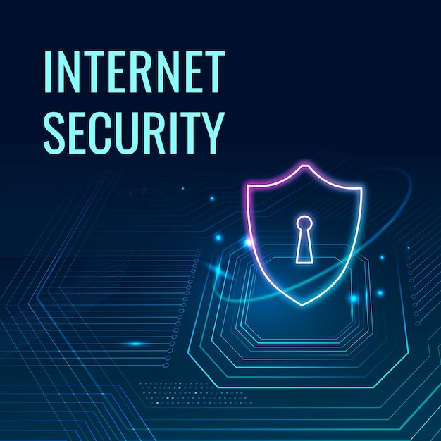 Internet security technology template vector for social media post in dark blue tone