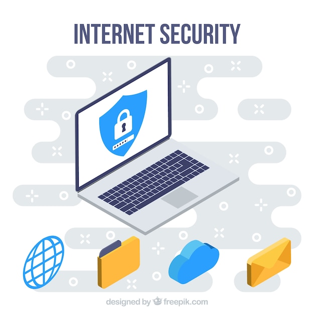 無料ベクター 等角オブジェクトによるインターネットセキュリティ