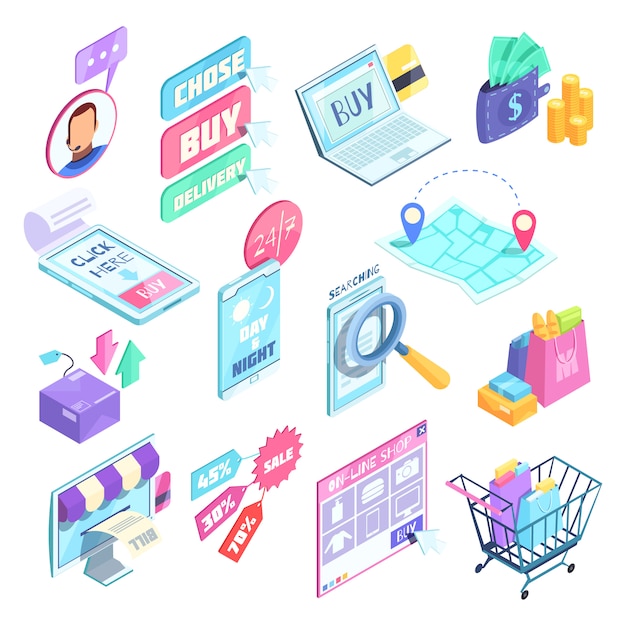 Free vector internet shopping isometric set