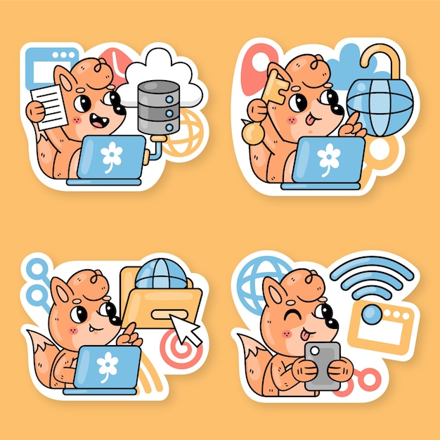 Free vector internet stickers collection with fred the fox