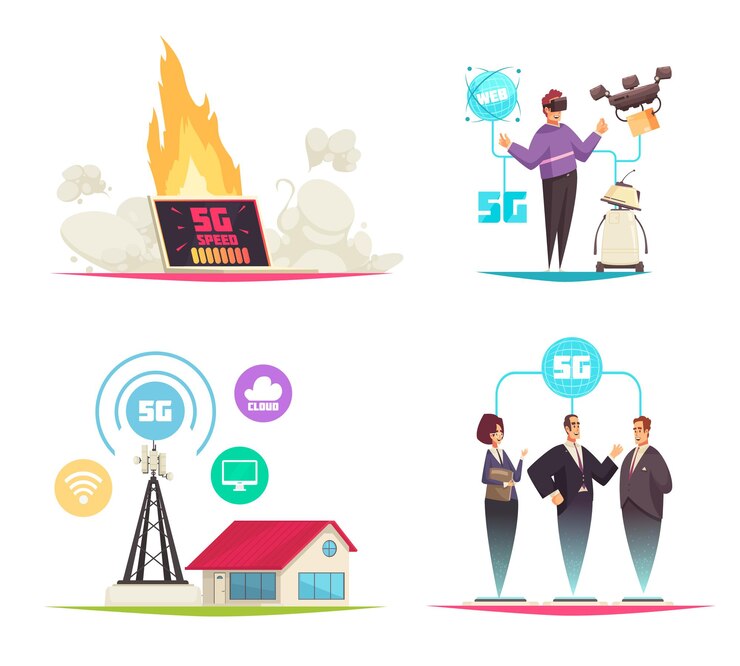 Free Vector internet technology set of cartoons about fifth generation of mobile communications