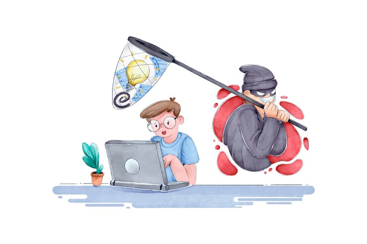 Free Vector internet thief stealing ideas from man