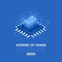 Free vector internet of things abstract blue composition with central processing unit