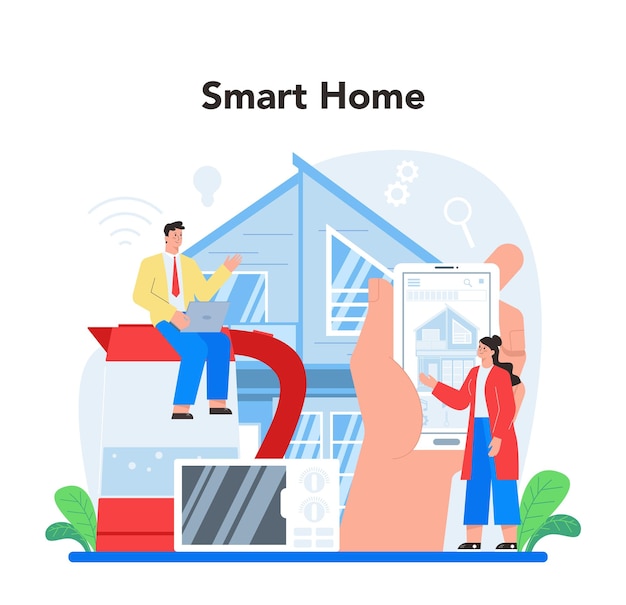 Internet of things concept Idea of smart wireless electronics Modern global technology Smart home idea connection between devices and house appliances Isolated flat vector illustration