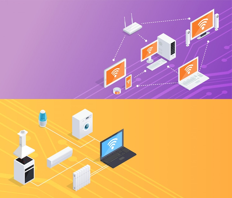 Free Vector internet things  isometric banners set 