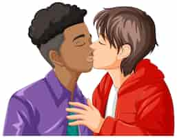 Free vector interracial gay couple kissing cartoon