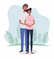 Бесплатное векторное изображение Межрасовые влюбленные пары беременных персонажей в ландшафте