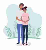 Free vector interracial lovers couple pregnancy characters in the landscape