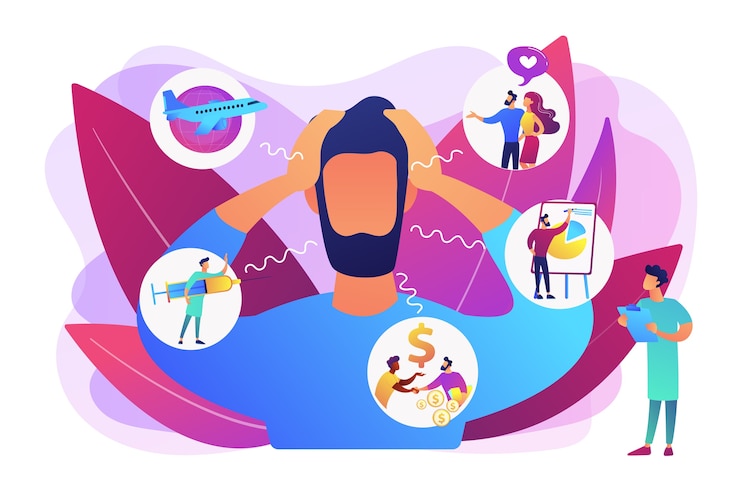 Free Vector introversion, agoraphobia, public spaces phobia. mental illness, stress. social anxiety disorder, anxiety screening test, anxiety attack concept.  