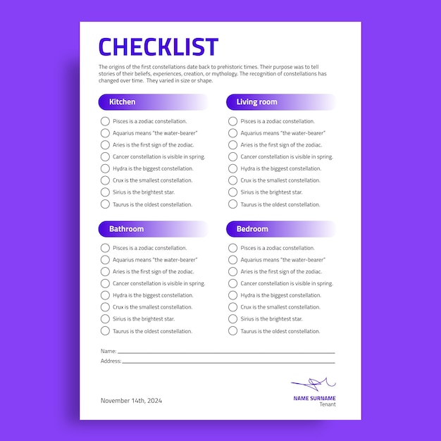 Free vector inventory checklist template design