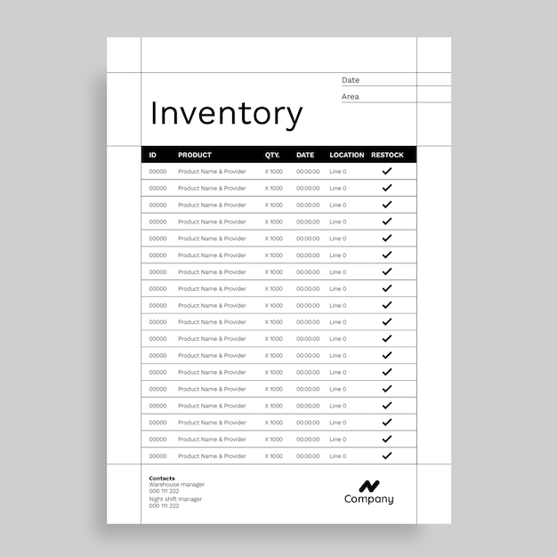 Free vector inventory checklist template design