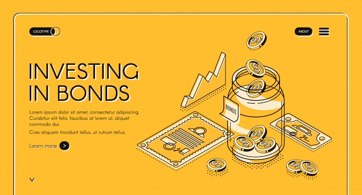 Free Vector investing in bonds isometric landing page, dollar coins fall to jar with investment documents and charts around, invest fund increase money finance business