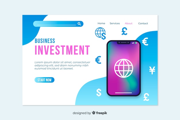 Free vector investment business landing page