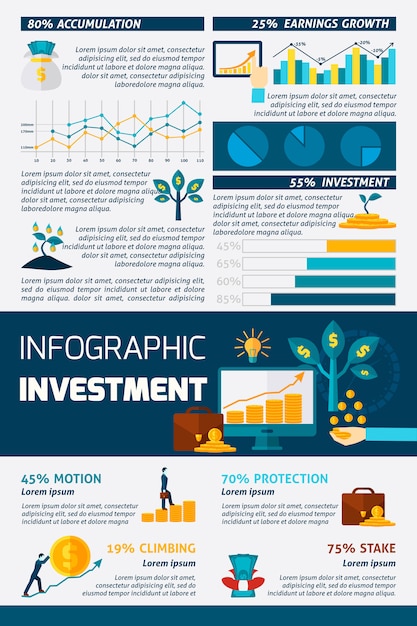 Investimento colore piatto infografica