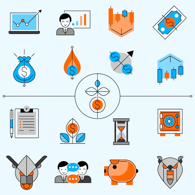 Free vector investment line icons set