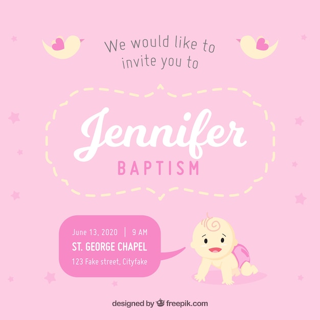 Free vector invitation for baptism, color pink