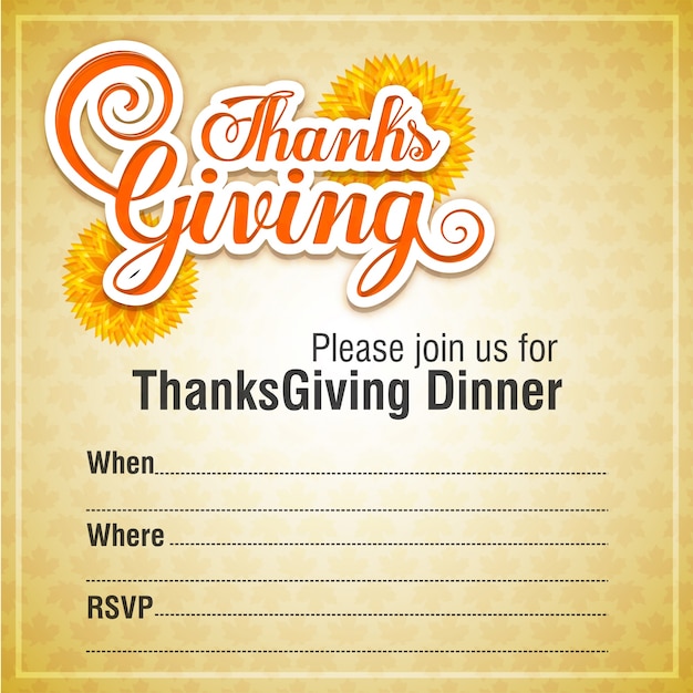 Free vector invitation design for a thanksgiving dinner.