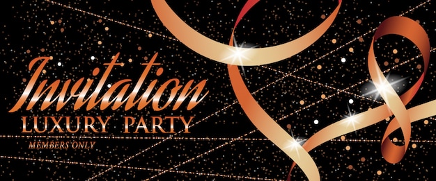 Invitation luxury party banner with ribbon and sparks