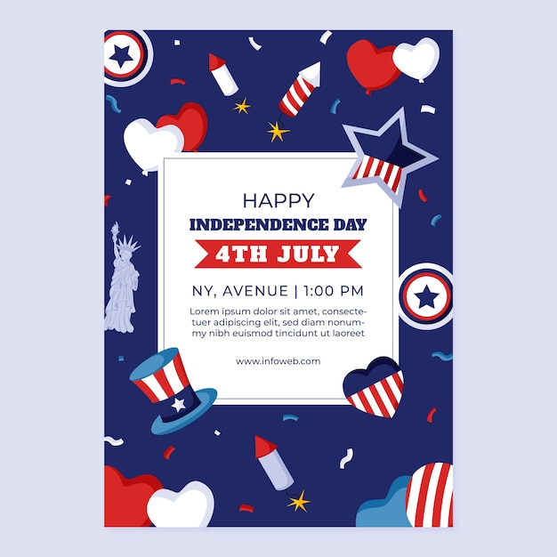 Free vector invitation template for american 4th of july celebration