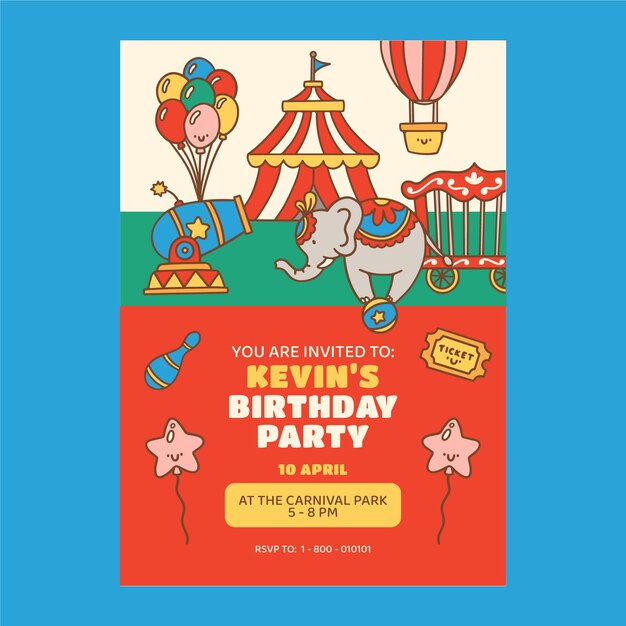 Free vector invitation template for birthday party celebration