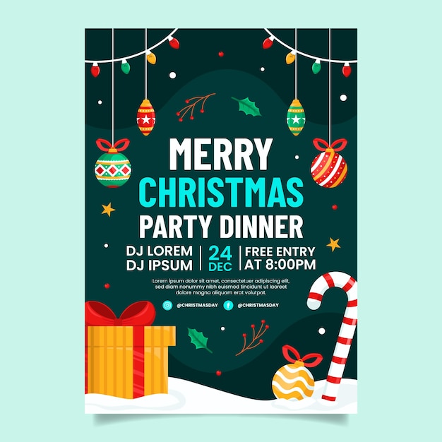 Christmas Season Invitation Template with Present and Candy Cane – Download Free Vector