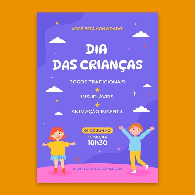 dia das criancas のお祝いの招待状のテンプレート